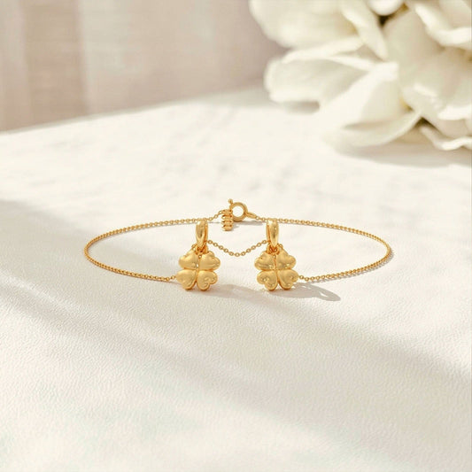 Floral Charms Plain Gold Chain Bracelet