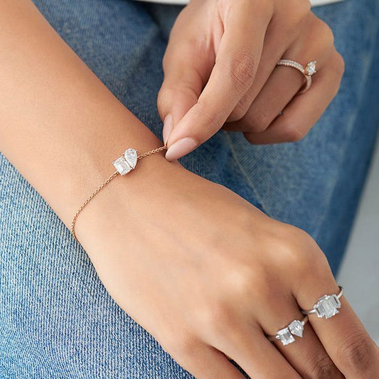Pear & Emerald Cut Diamond Delicate Chain Bracelet