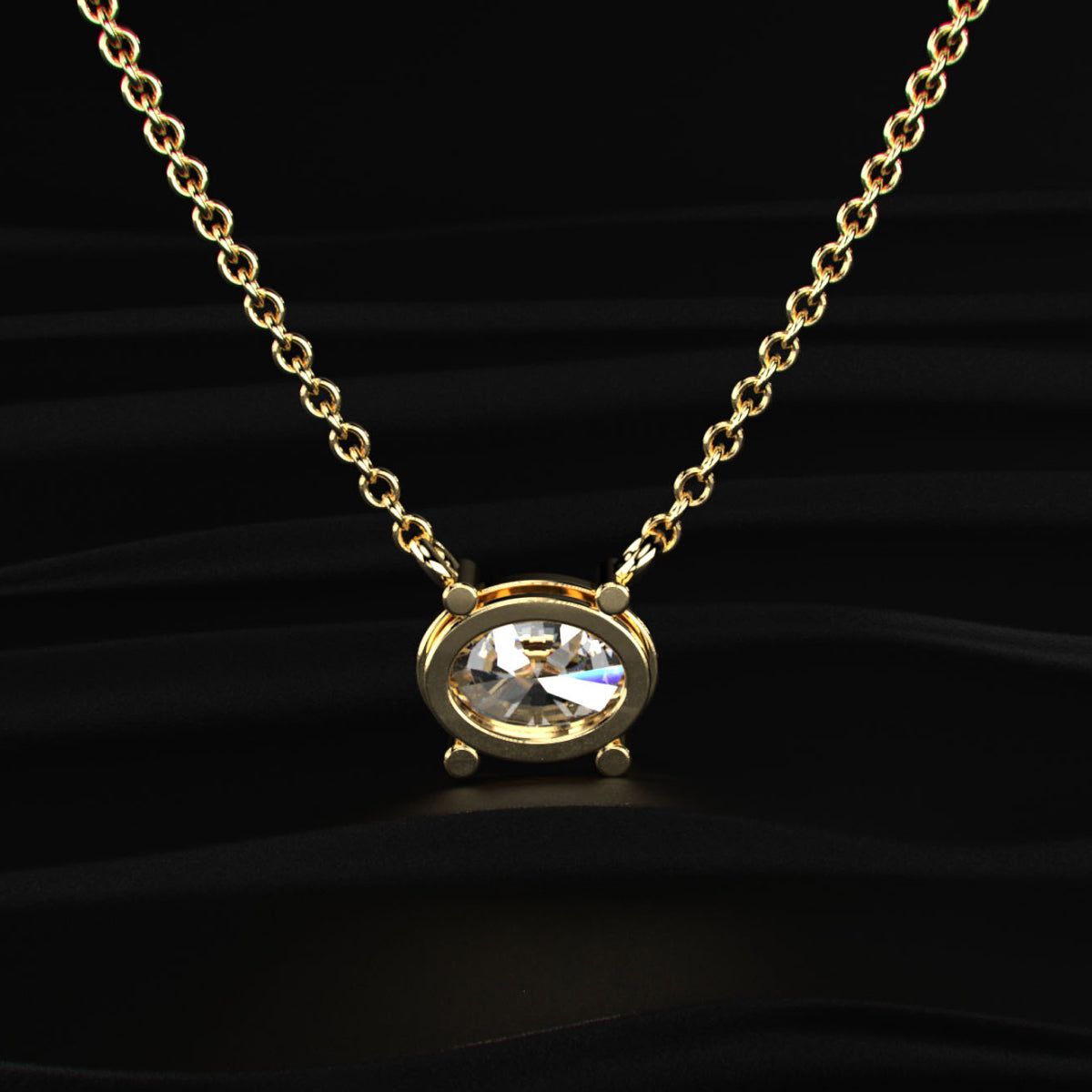 East-West Oval Solitaire Necklace