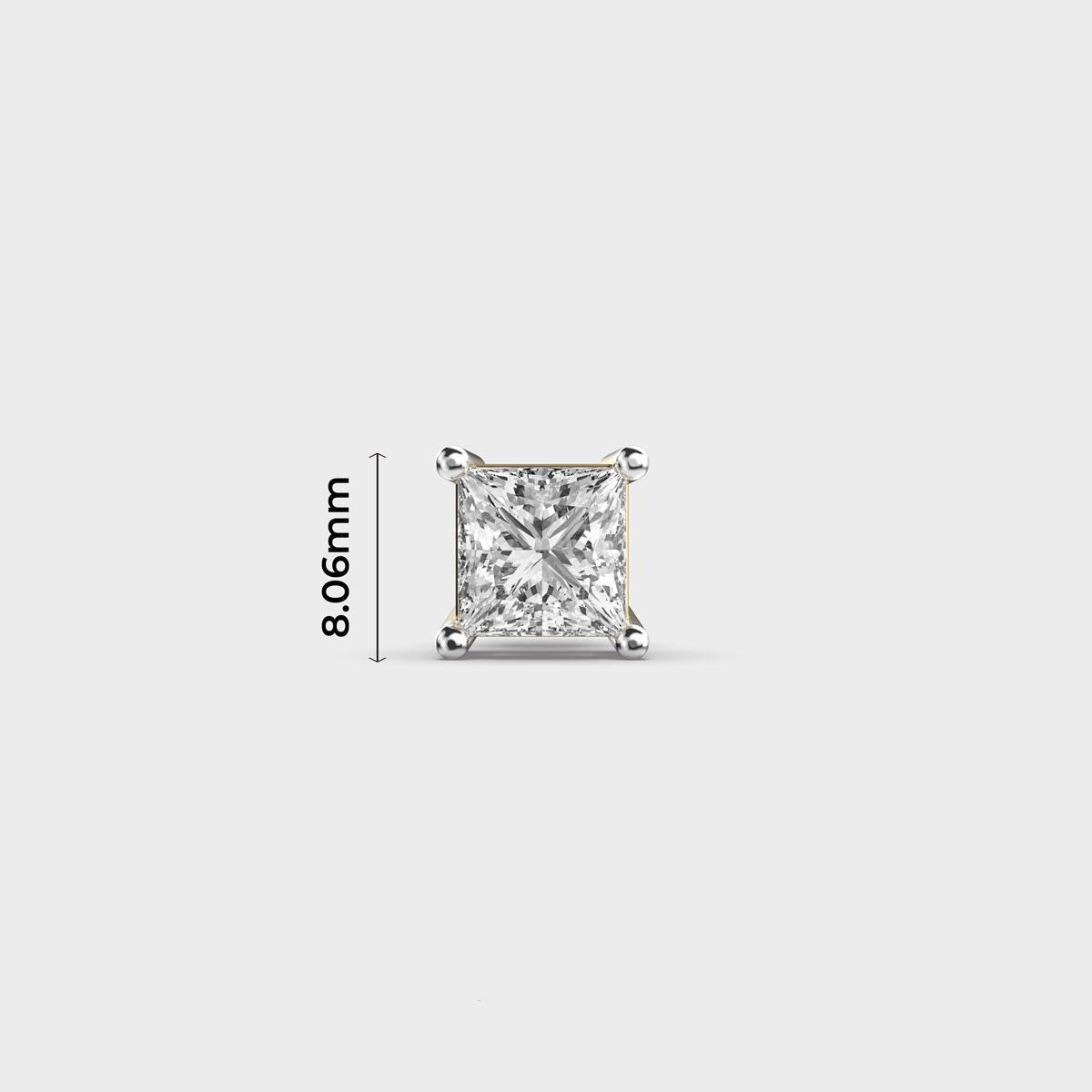 Princess Cut Diamond Prism Stud