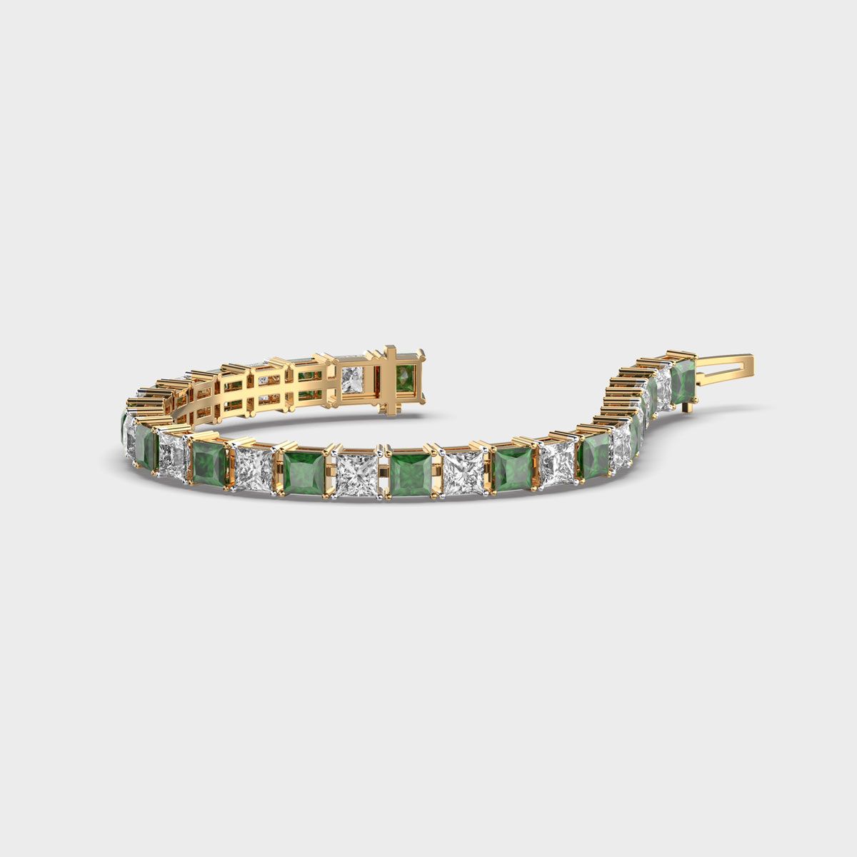Chunky Princess Cut Diamond and Green Stone Bracelet