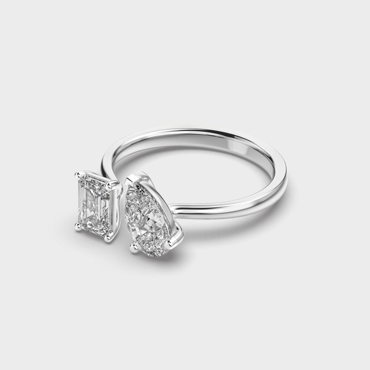 Toi Et Moi Emerald & Pear Diamond Ring - View 8