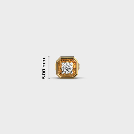 Octagonal Round Diamond Amber Stud For Men