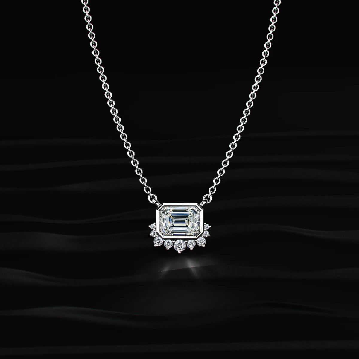 Emerald Shape Diamond Half Halo Necklace