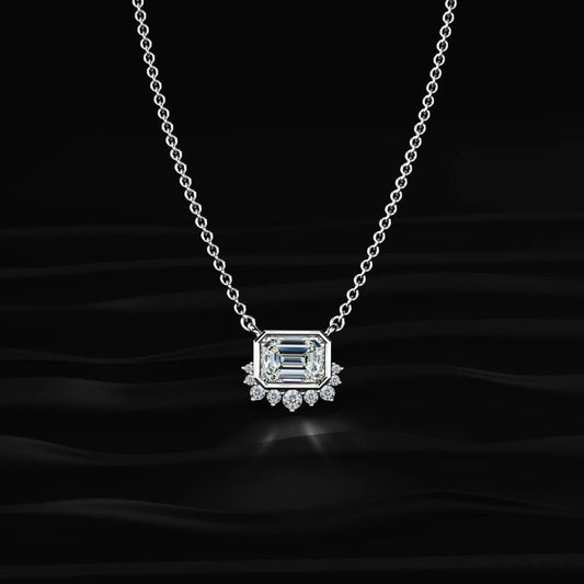 Emerald Shape Diamond Half Halo Necklace