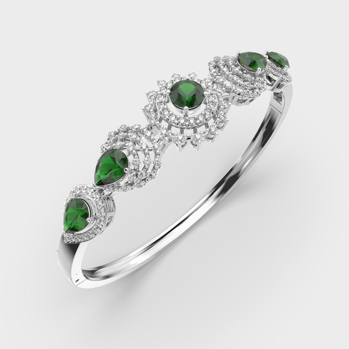 Shimmering Vrinda Green Stone Diamond Kada Bracelet