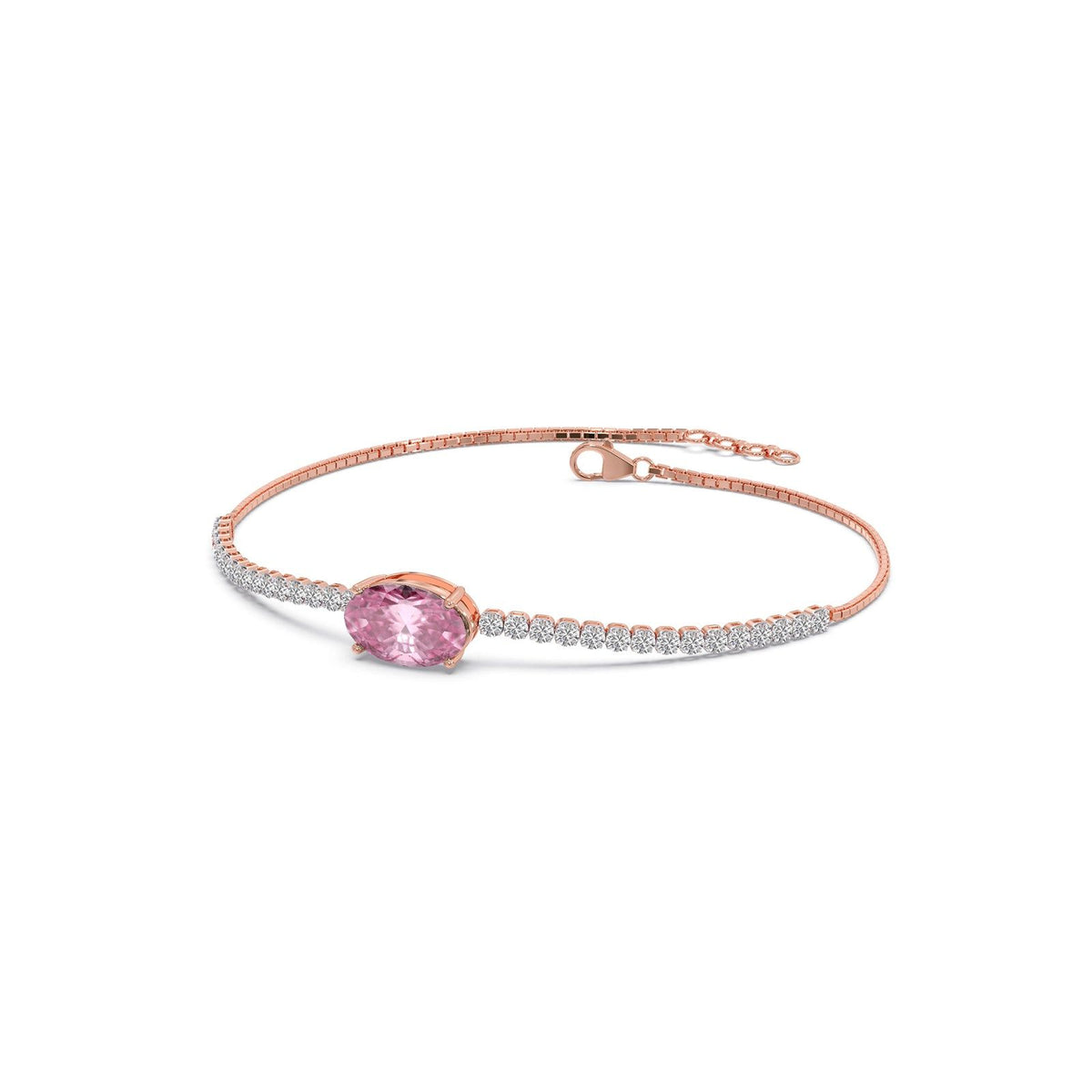 Pink-Majesty Oval Solitaire Chain Bracelet