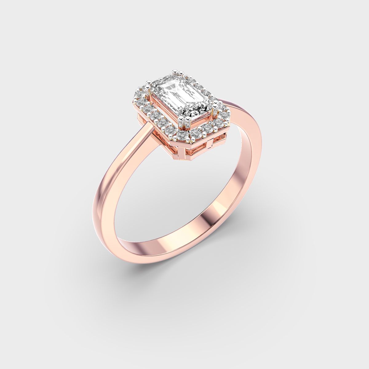 Emerald Diamond Halo Band Ring - View 9