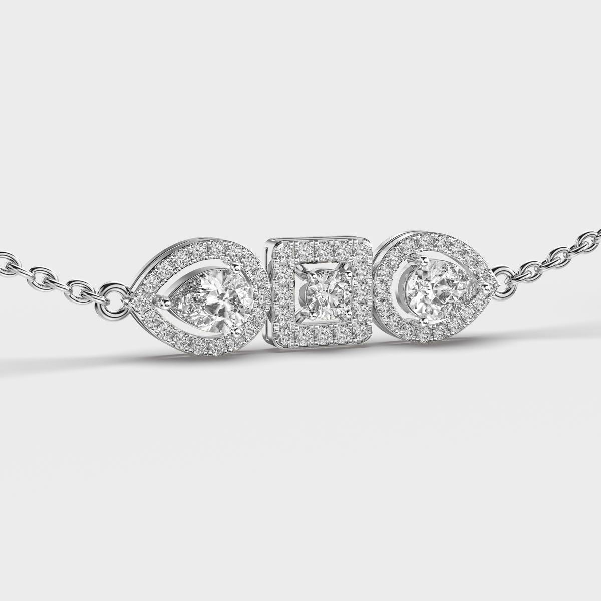 Three Stones Chained Diamond Necklace