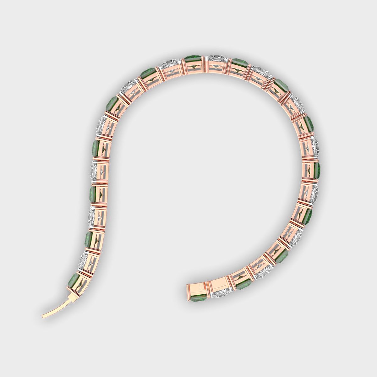 Chunky Princess Cut Diamond and Green Stone Bracelet