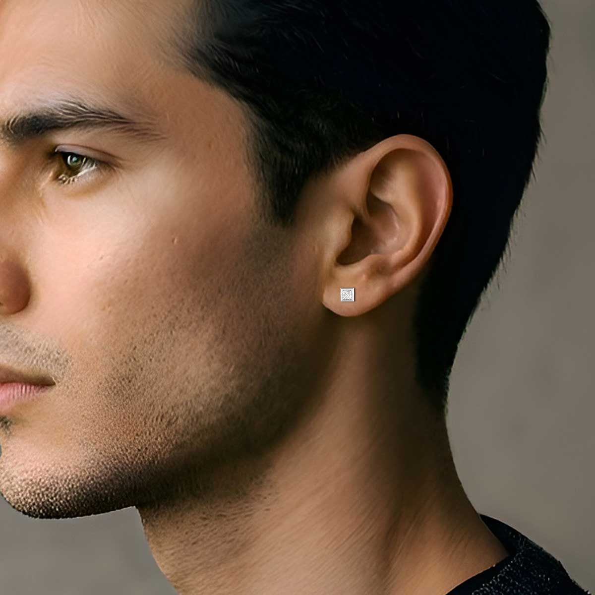 Square Rimmed Regal Diamond Stud For Men