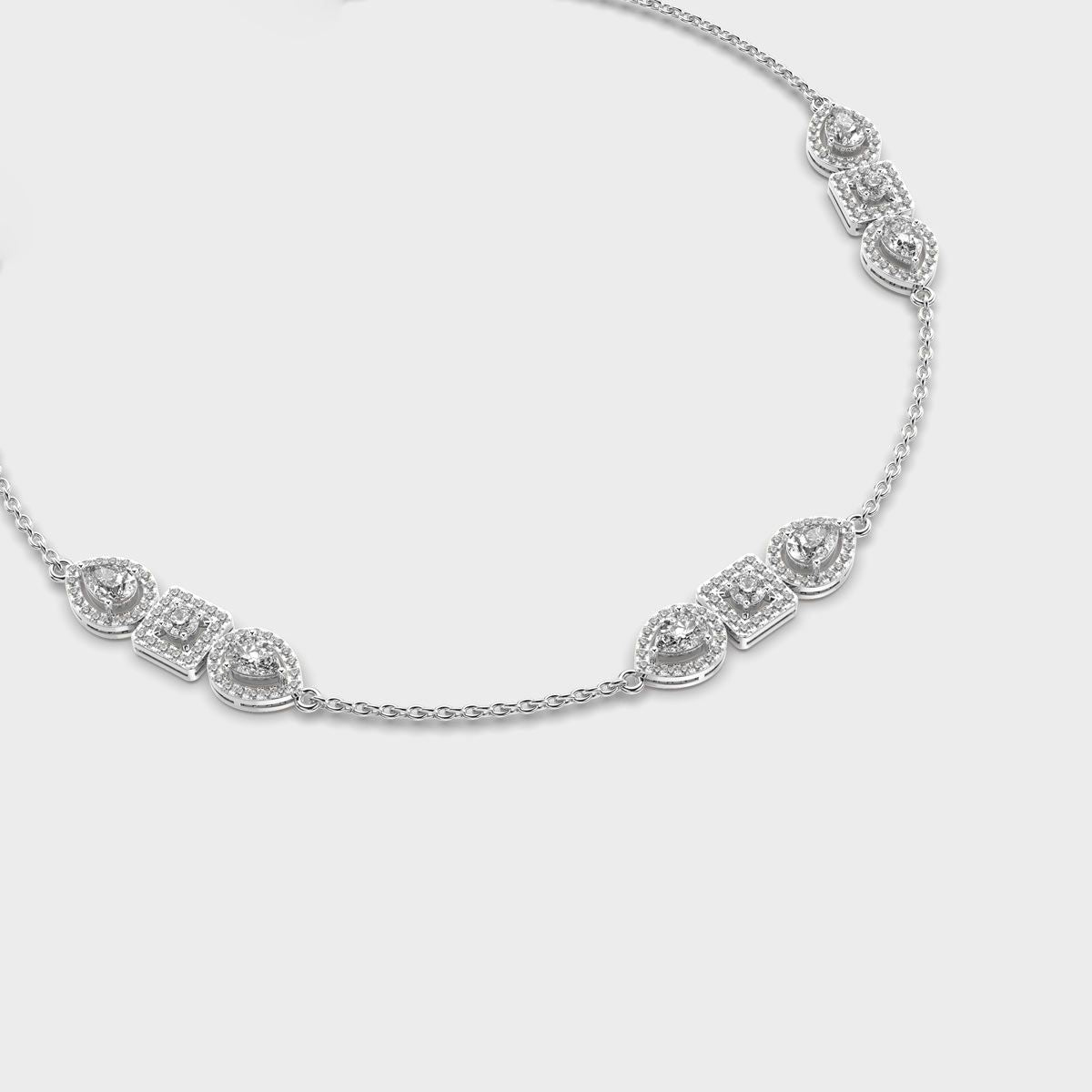 Three Stones Chained Diamond Necklace