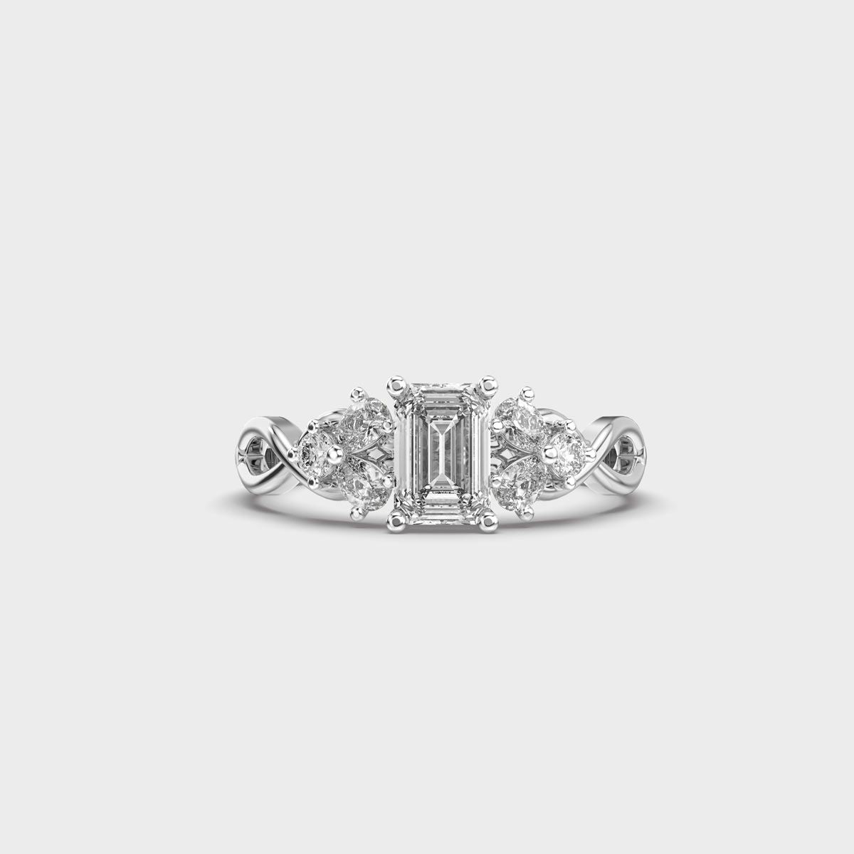 Majestic Emerald Solitaire Diamond Cluster Ring - View 7