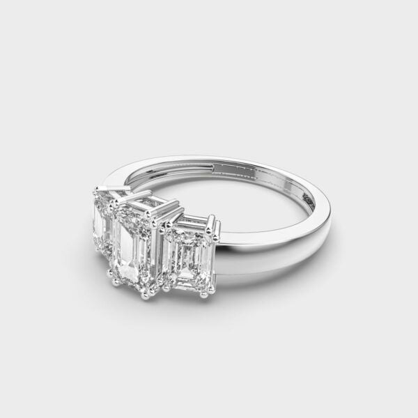 Triad Emerald Diamond Solitaire Ring - View 12