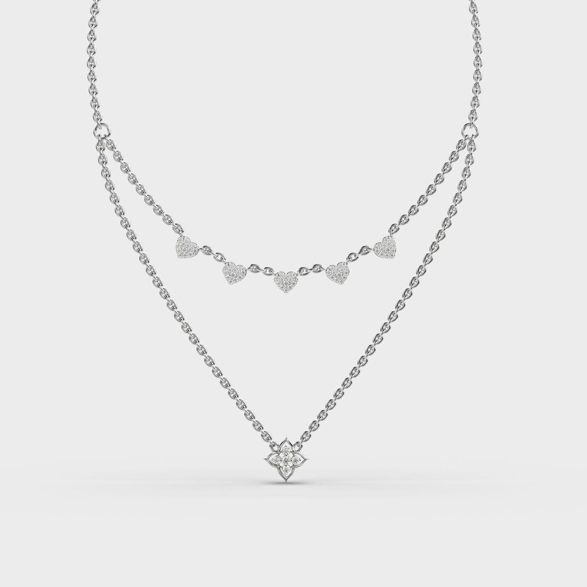 Heart Duo Layered Diamond Necklace