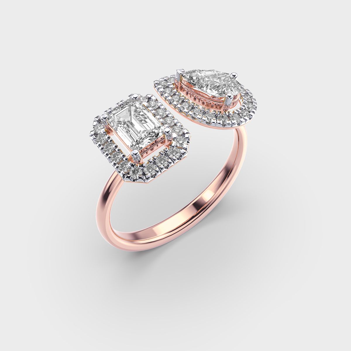 Toi Et Moi Halo Diamond Ring - View 11