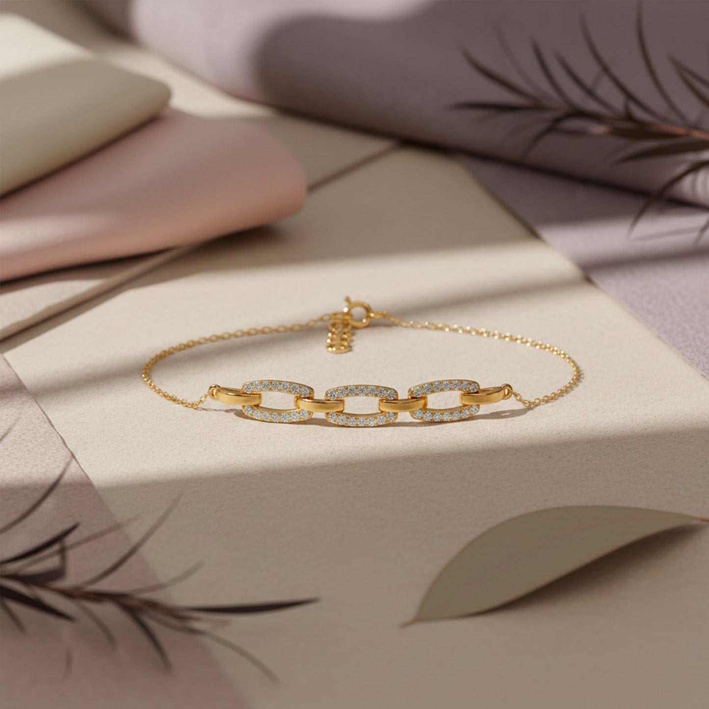 Golden Interlink Diamond Bracelet