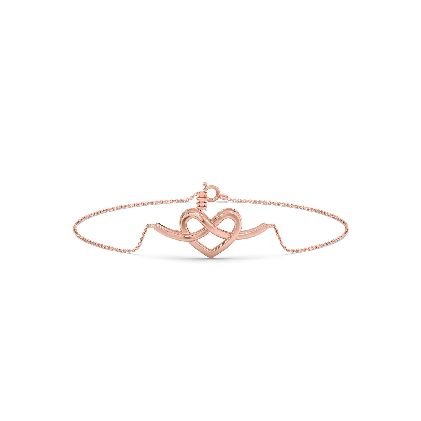 Intertwined Heart Plain Gold Chain Bracelet
