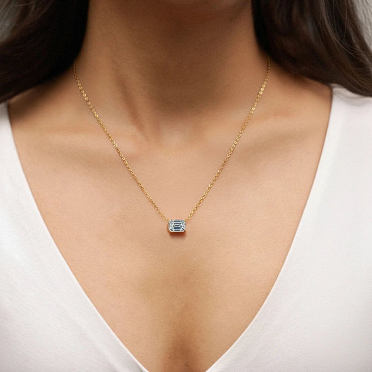 East-West Emerald Cut Diamond Solitaire Necklace