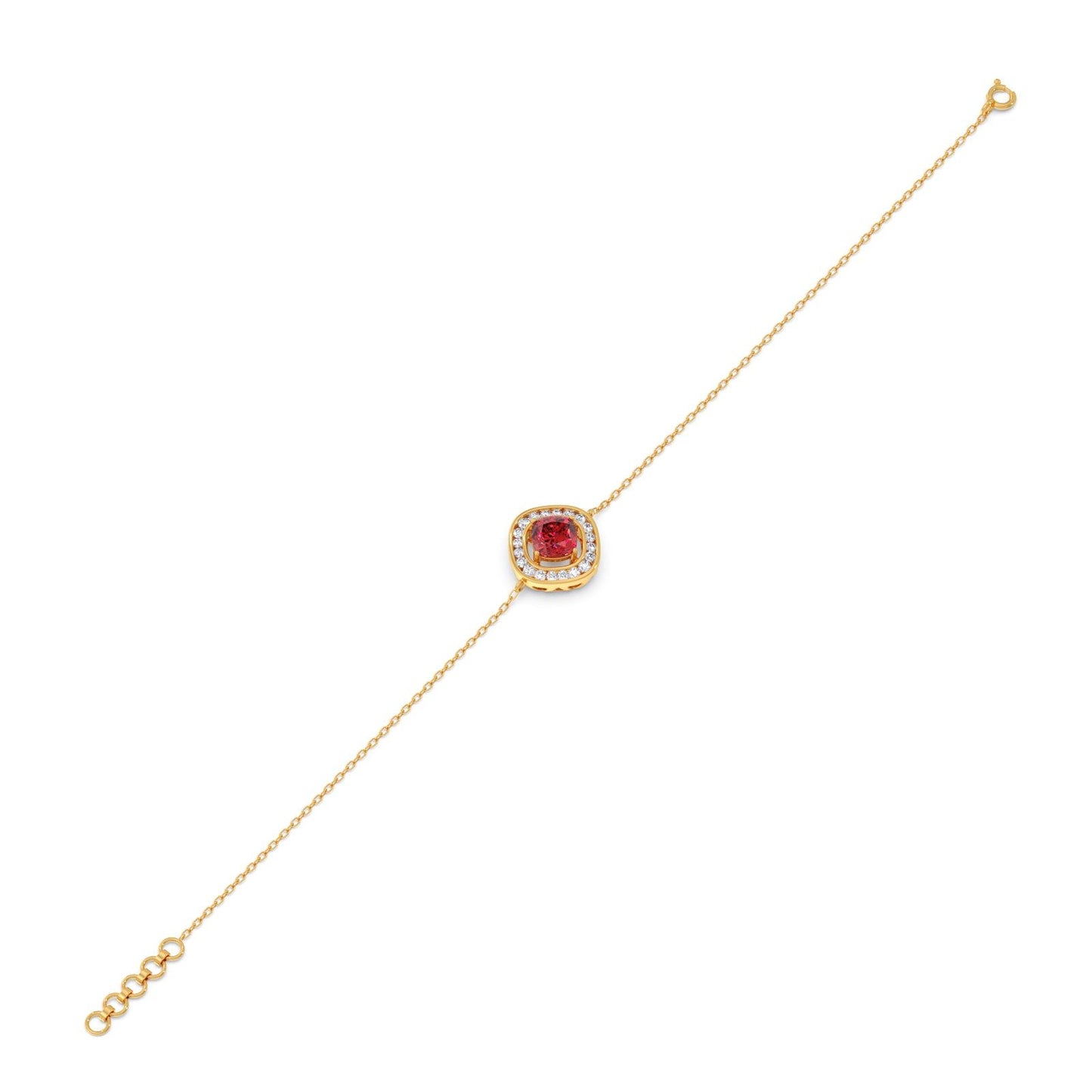 Red Cushion Halo Diamond Bracelet