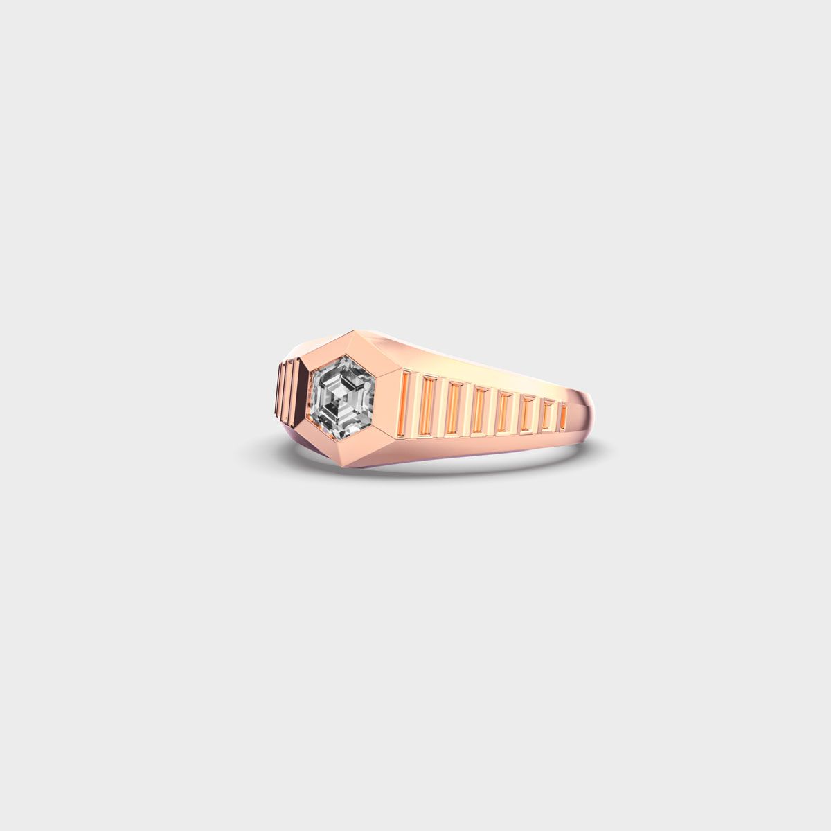 Hexagon Signet Diamond Ring For Men - View 2