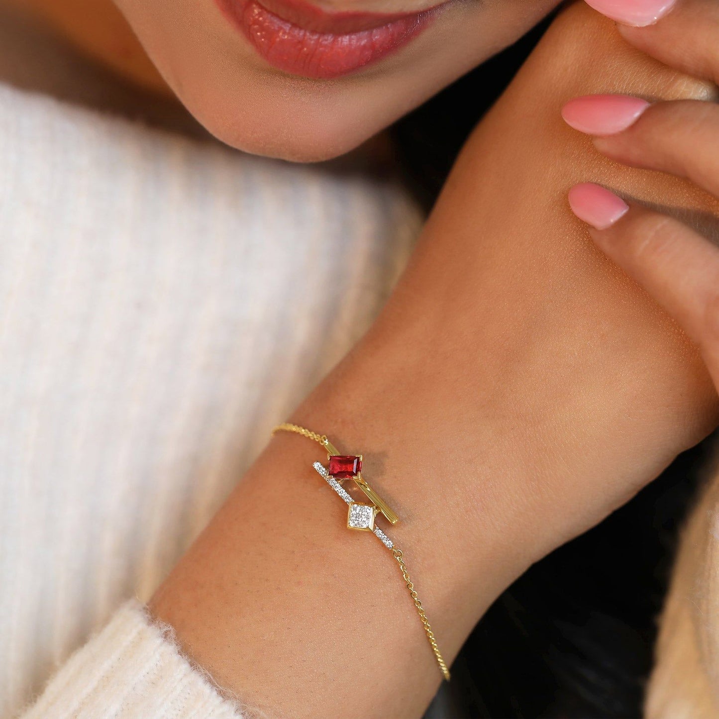 Blush Gemstone Linear Chain Bracelet
