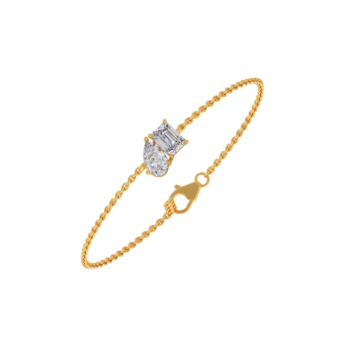 Pear & Emerald Cut Diamond Delicate Chain Bracelet