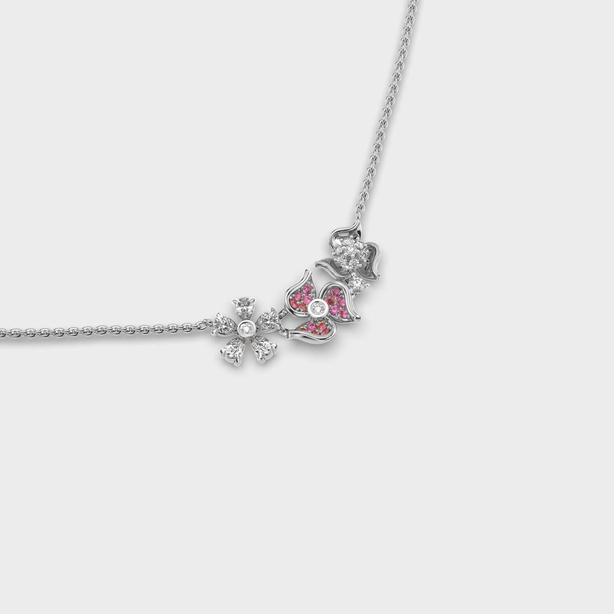 Tres Flowers and Petals Diamond Necklace