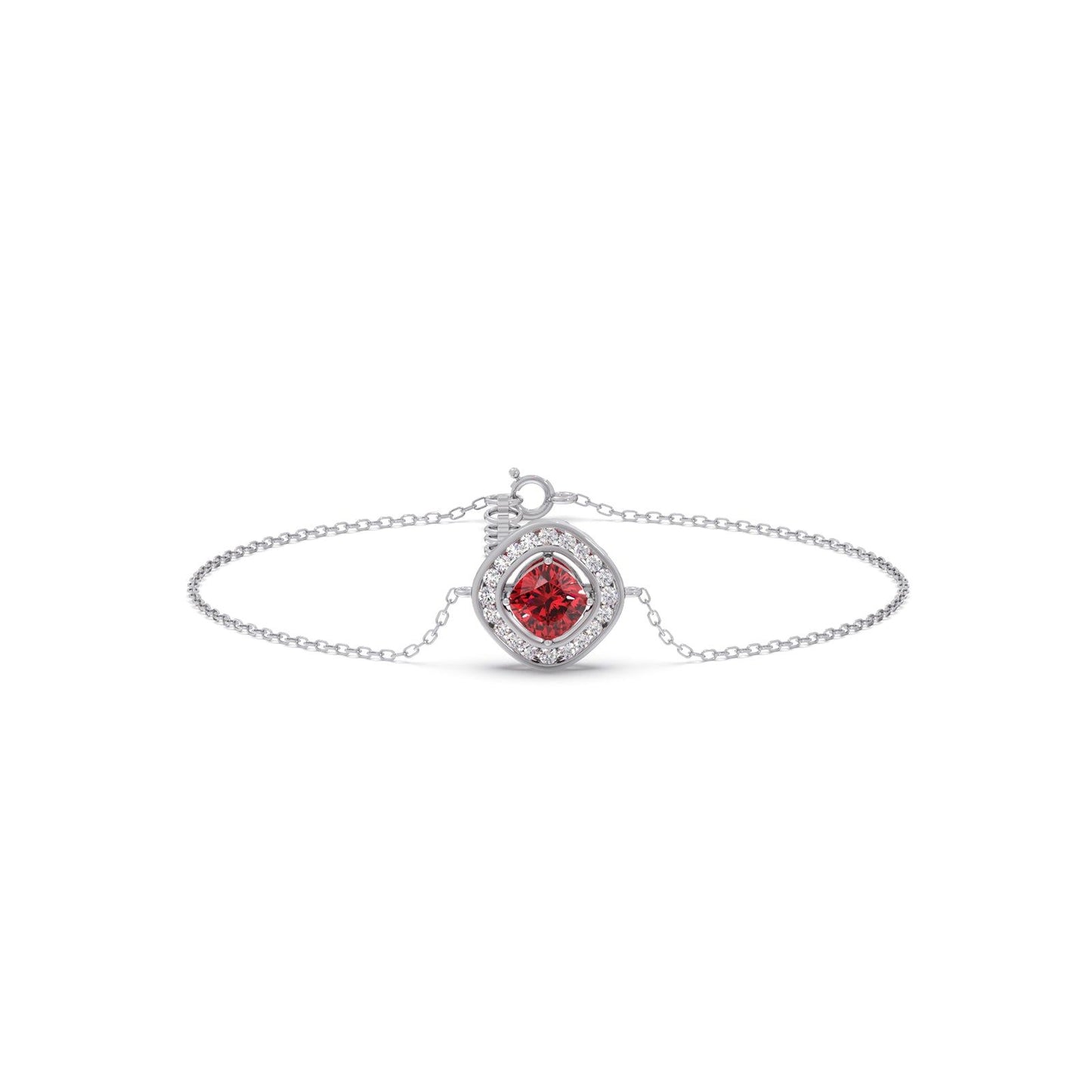 Red Cushion Halo Diamond Bracelet