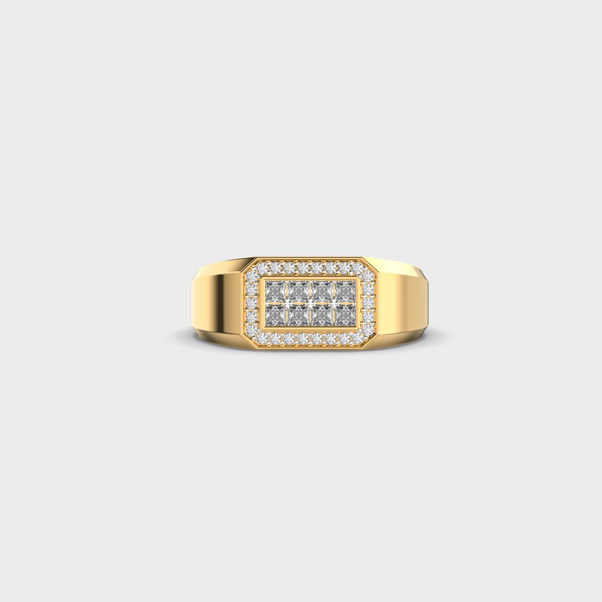 Rectangular Signet Diamond Cluster Ring For Men - View 10