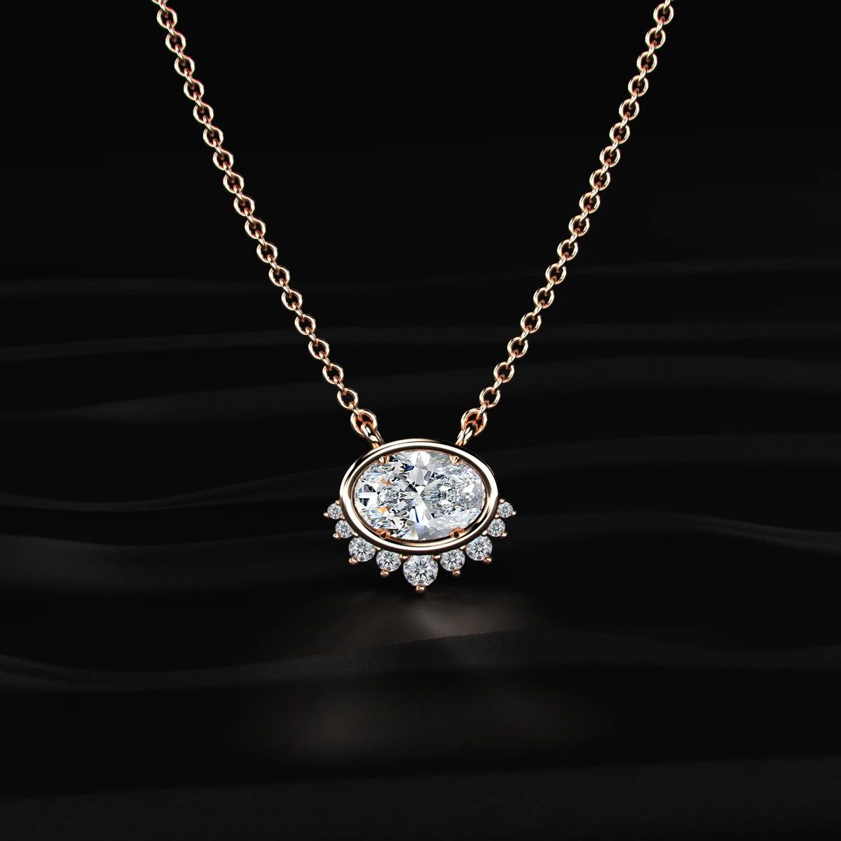 Oval Shape Diamond Half Halo Necklace
