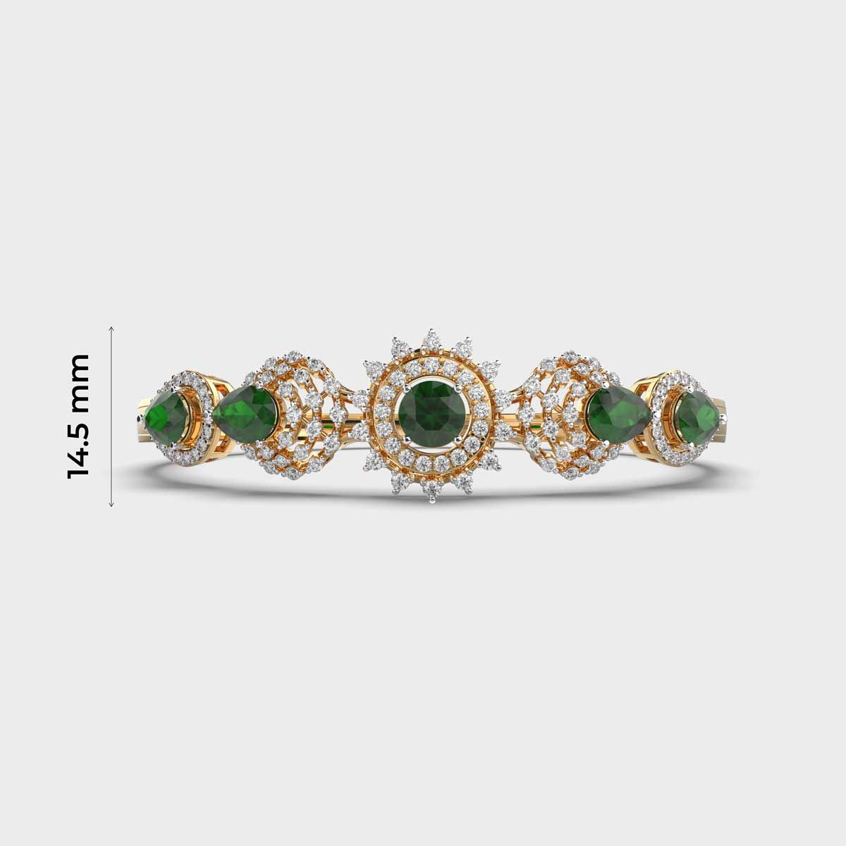 Shimmering Vrinda Green Stone Diamond Kada Bracelet