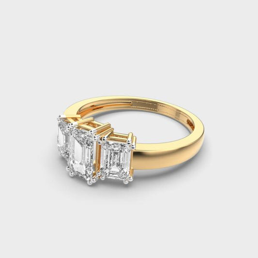 Triad Emerald Diamond Solitaire Ring - View 2