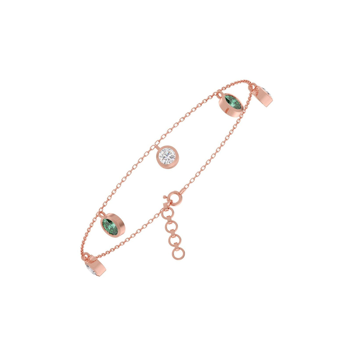 Oval Gem Round Diamond Chain Bracelet
