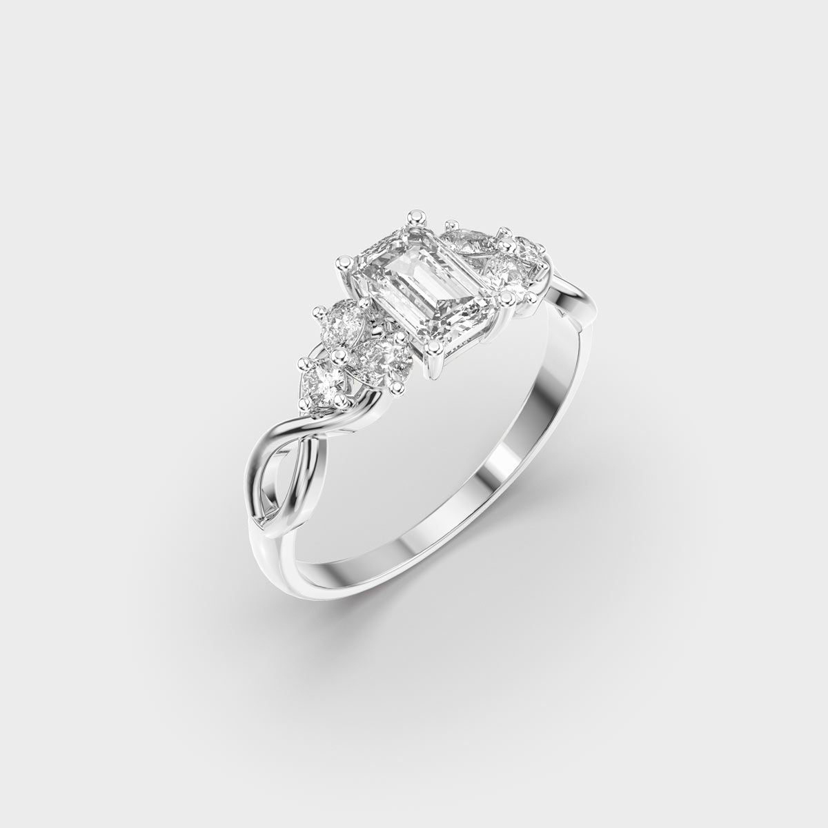 Majestic Emerald Solitaire Diamond Cluster Ring - View 9