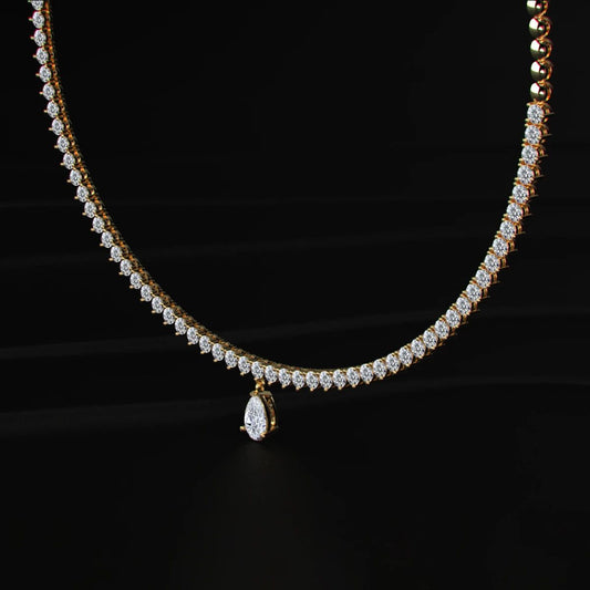 Round Diamond Tennis Necklace with pear shaped pendant