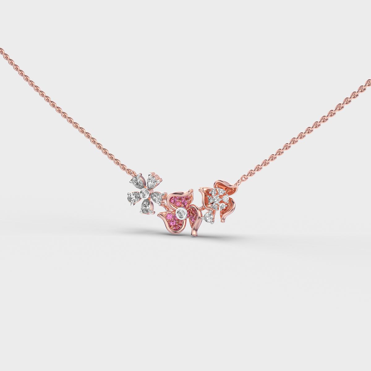 Tres Flowers and Petals Diamond Necklace