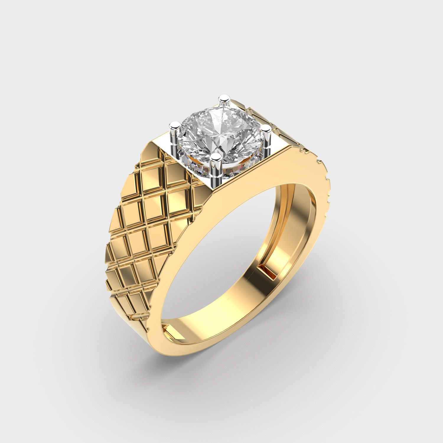 Quilted Solitaire Diamond Ring For Men - View 12