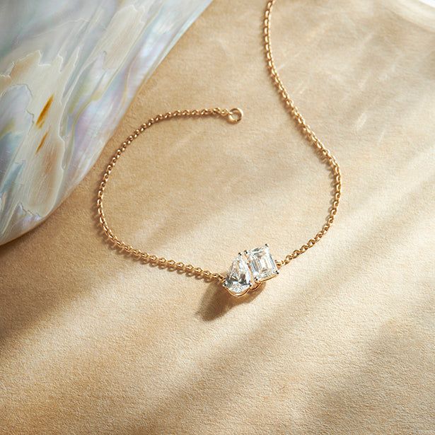 Pear & Emerald Cut Diamond Delicate Chain Bracelet