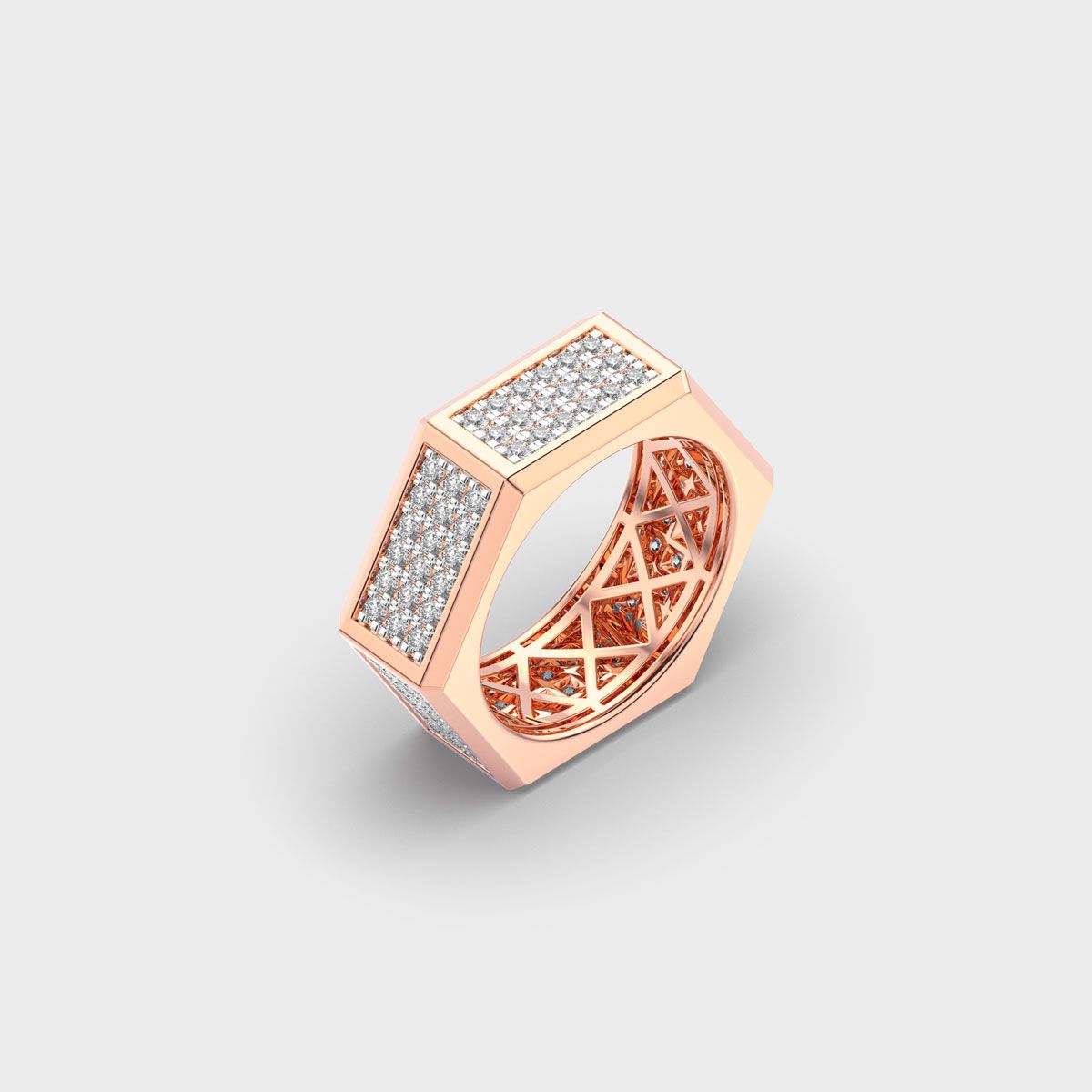Hexagonal Pave Panel Diamond Band Ring For Men - View 3