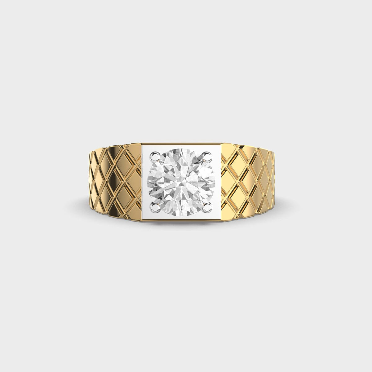 Quilted Solitaire Diamond Ring For Men - View 10