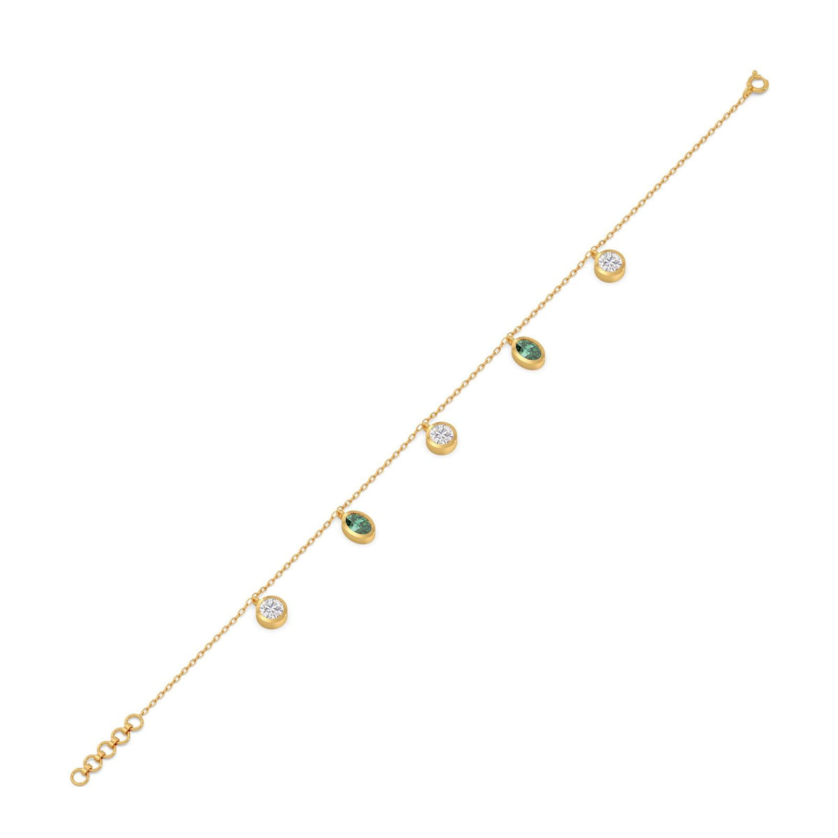 Oval Gem Round Diamond Chain Bracelet
