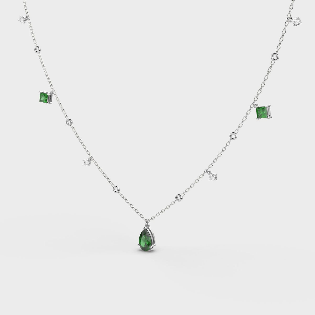 Emerald Green Coloured Stone Diamond Necklace