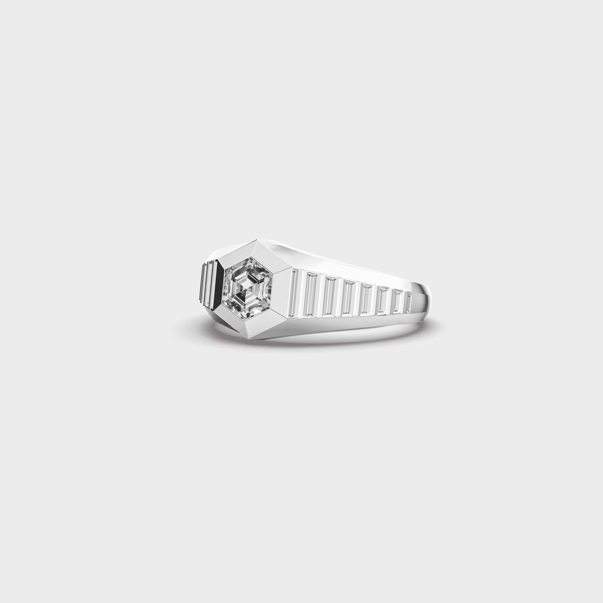 Hexagon Signet Diamond Ring For Men - View 7