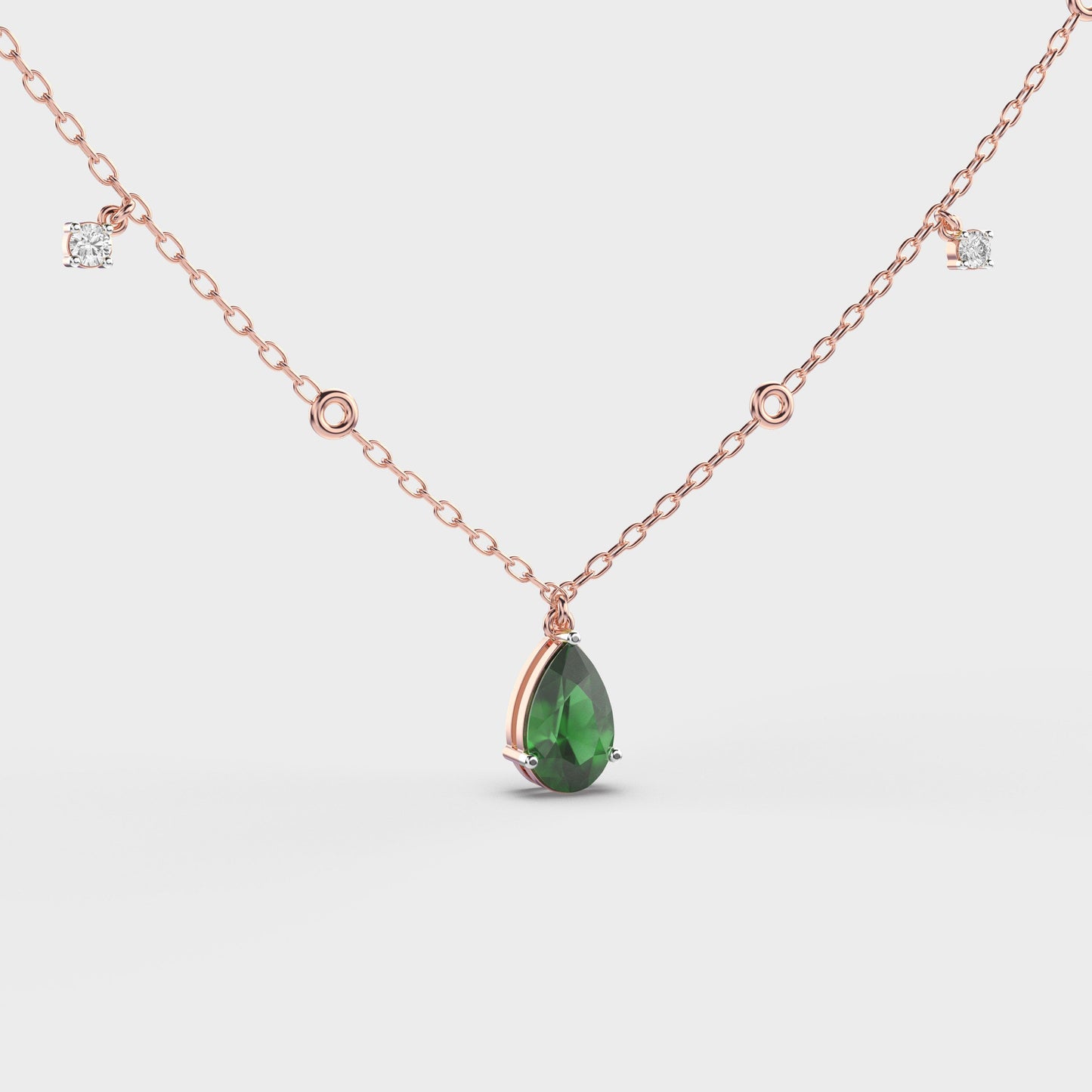 Emerald Green Coloured Stone Diamond Necklace