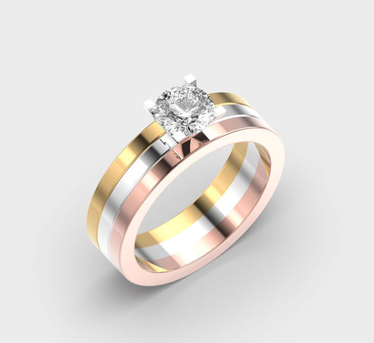 Dual Tone Square Diamond Band Ring - View 3