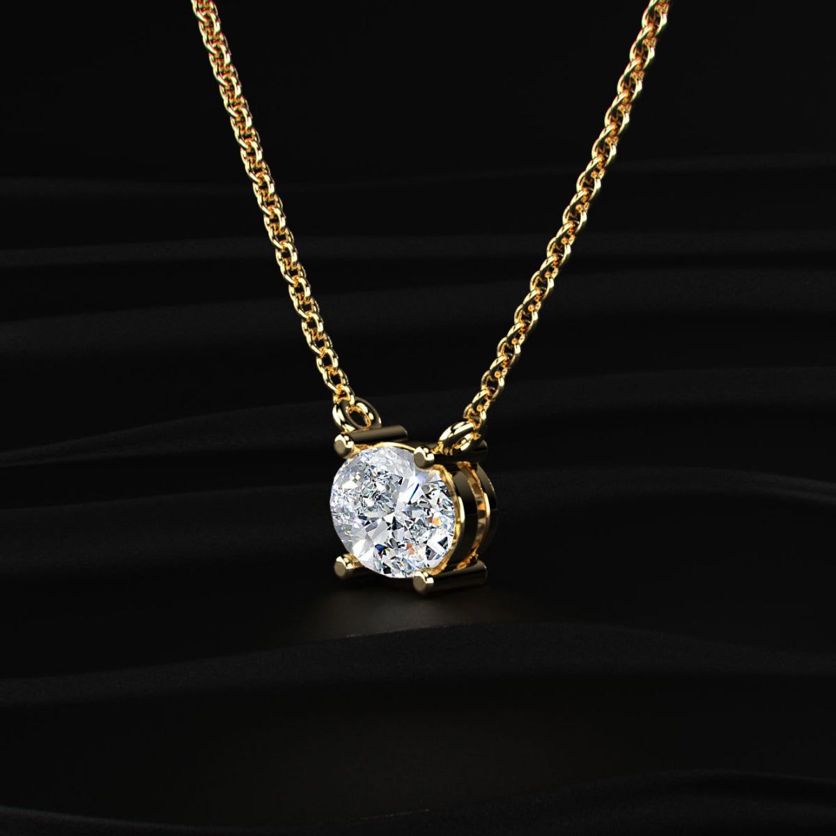 East-West Oval Solitaire Necklace