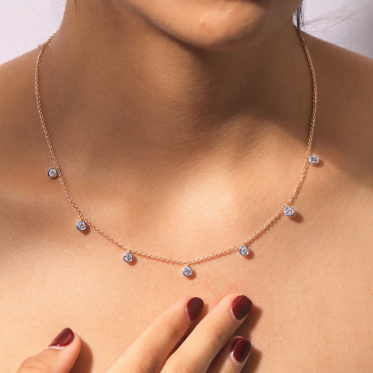 Round Diamond Bezel Drop Station Necklace