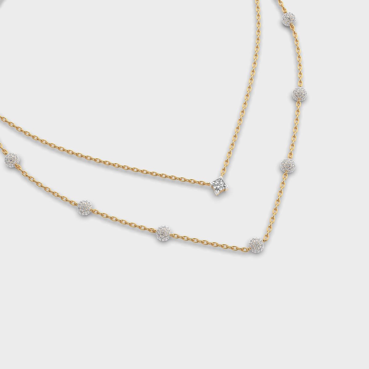 Double Chain Layered Diamond Necklace