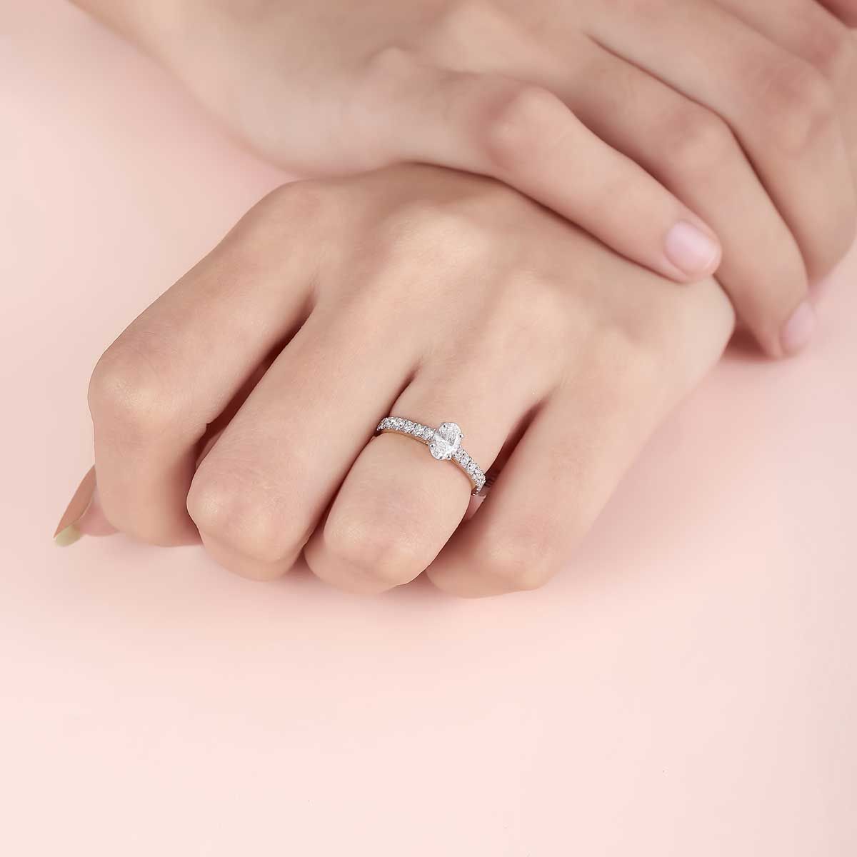 40 Cent Oval Solitaire with Diamond Band Ring - View 6